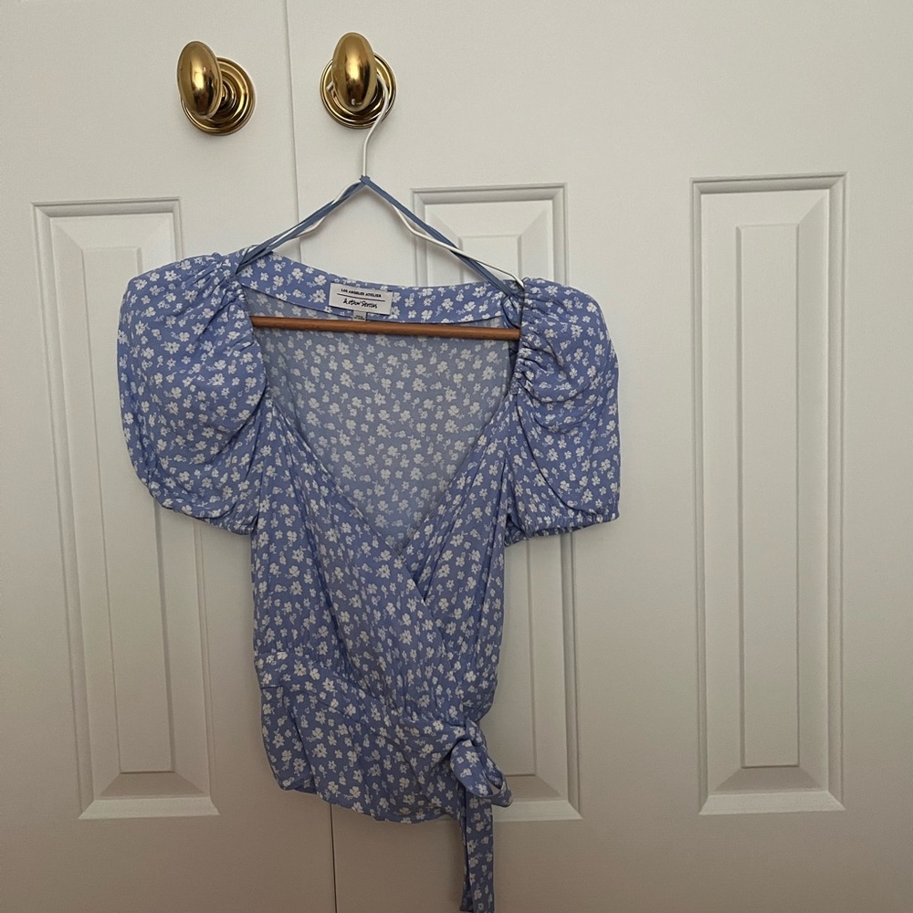 & Other Stories Blue and White Wrap Blouse / Top